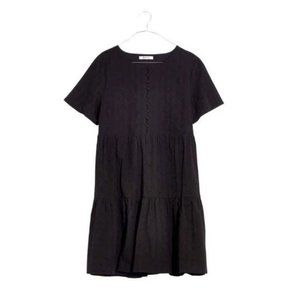 Madewell Embroidered Eyelet Button-Front Tiered Mini Dress / MEDIUM / TRUE BLACK